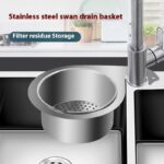 Kitchen sink strainer made from stainless steel for efficient residue filtering and drain protection.