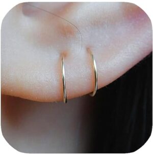 14K Gold Filled Small Hoop Earrings for Cartilage Nose, Piercing Hoop Ring 22 Gauge