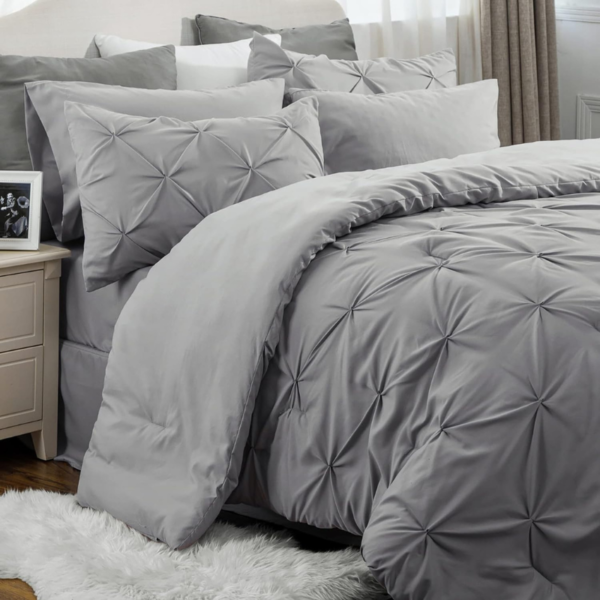 Bedsure Queen Comforter Bed Set 7 Pieces Comforters Pintuck Queen Size Grey