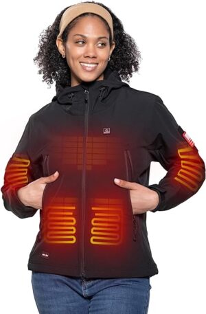 DEWBU HEATED JACKETS FOR WOMEN WITH 12V BATTERY PACK SOFT SHELL ELECTRIC HEATING COAT
