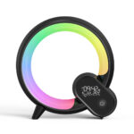 Black Q Light alarm clock with vibrant LED lighting and digital display for a stylish and intelligent wake-up