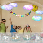 Children celebrating Birthday party with colorful cloud lights controlled by Bluetooth, app, and music function