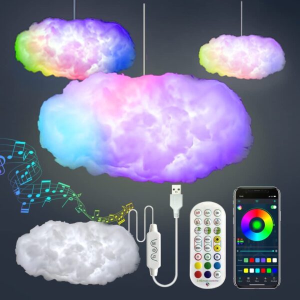 USB-Powered 3D Cloud Light with LED RGBIC Effects and Sound Synchronization