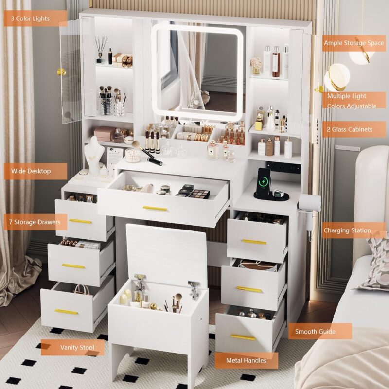 Elegant Makeup Vanity with LED Mirror and Storage – BORNOON Desk Review 2 BORNOON Desk