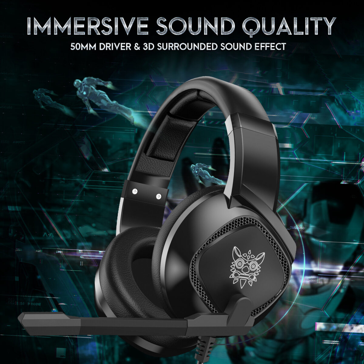 Immersive sound quality gaming headphones with 50mm driver and 3D surround sound effect